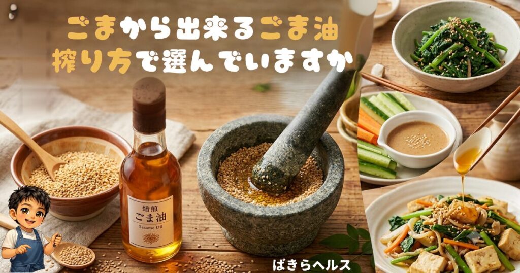 すり鉢ですったごまと、焙煎ごま油の瓶