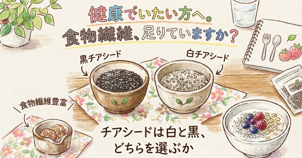 黒チアシードと白チアシードを器に入れて並べたイラスト
