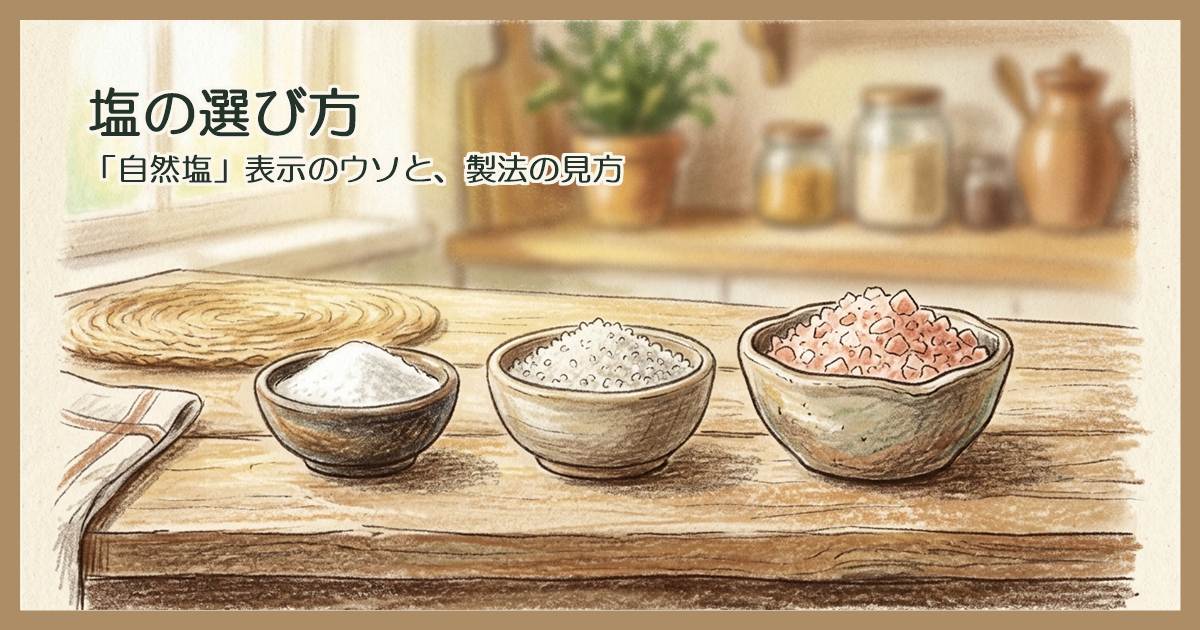 台所のテーブルに並んだ3種類の塩の器
