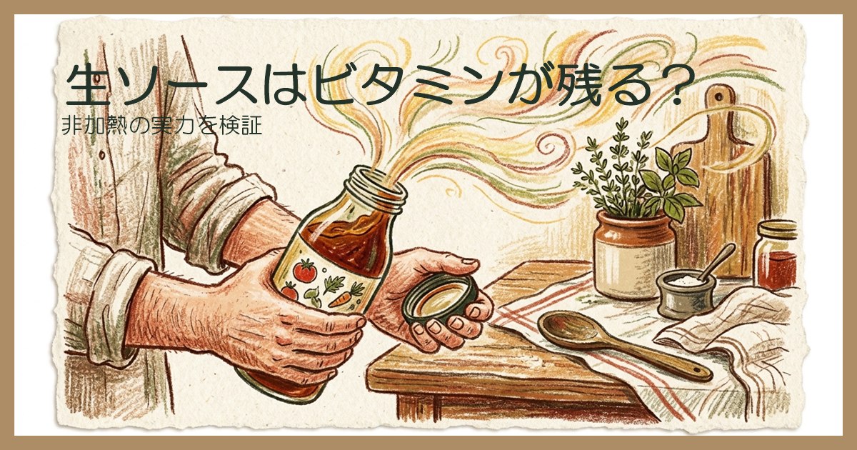 生ソースの瓶を開けて、香りが立ちのぼる様子を確かめている手元のイラスト。