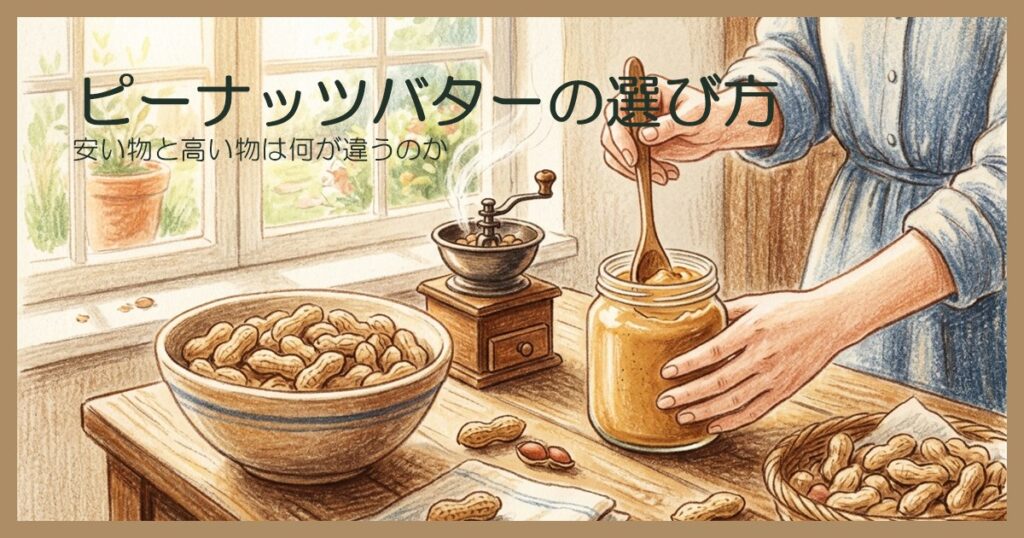 ピーナッツバターを手作りしている手元のイラスト