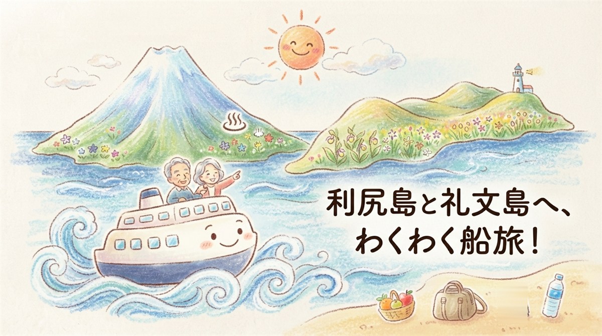 利尻島と礼文島へ向かう船旅のイラスト