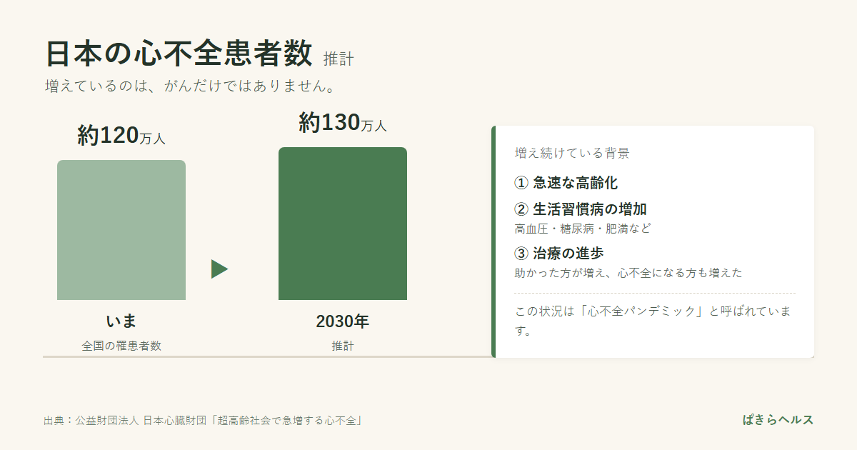 日本の心不全患者数は約120万人、2030年には約130万人と推計されている